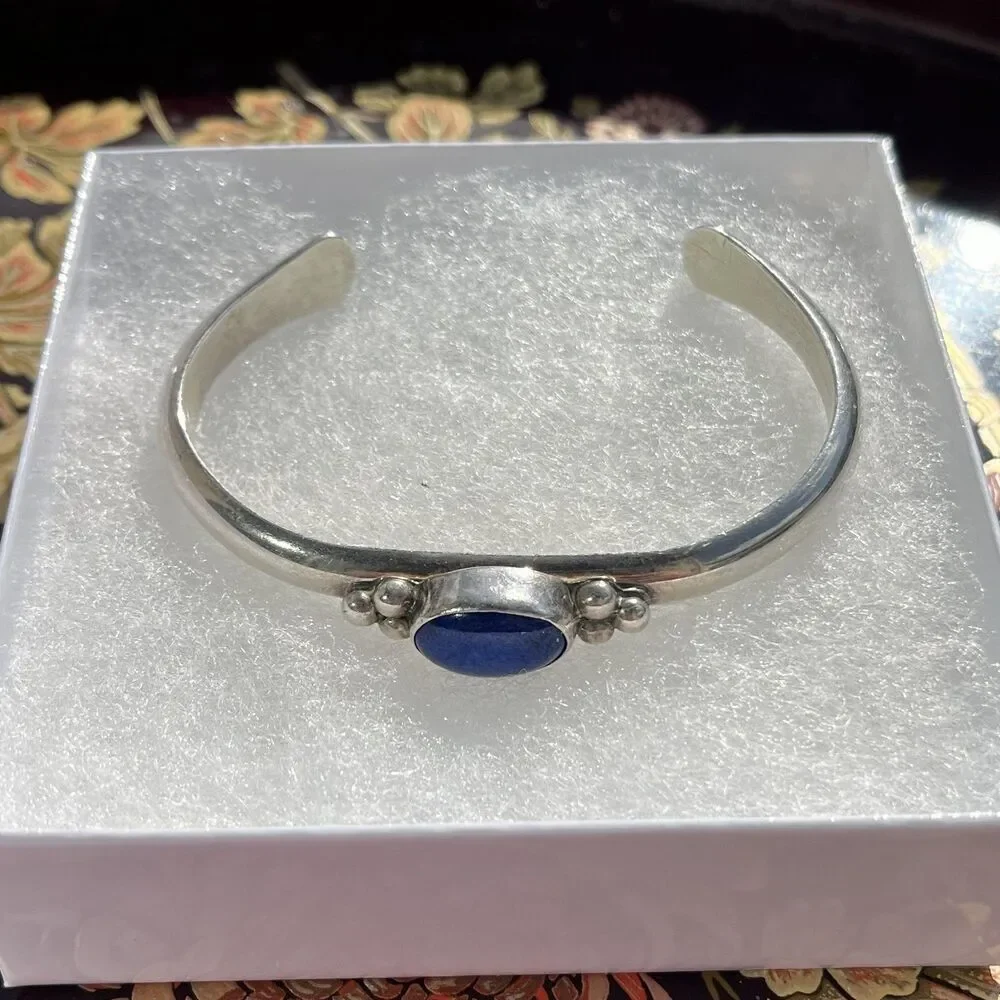 Vintage Navajo Cuff Bracelet Sterling Silver 925 Lapis Lazuli Blue 28g Boho 20s